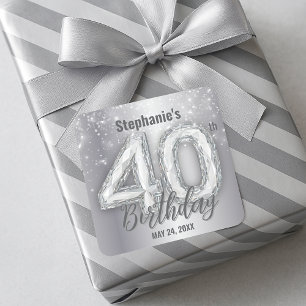 Dazzling Silver Sparkling Diamond 40th Birthday  Square Sticker