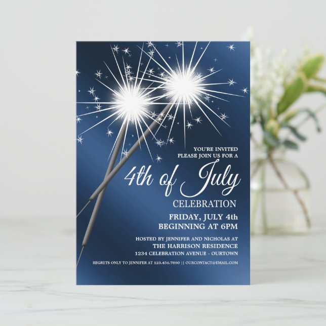 Dazzling Sparklers 4th of July Party Invitations (Standing Front)