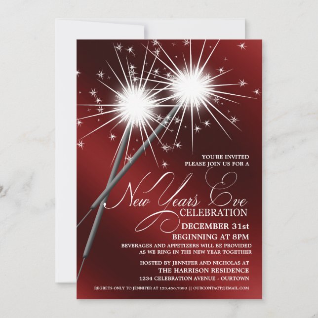 Dazzling Sparklers New Years Eve Party Invitations (Front)