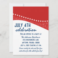 Dazzling Star Curves July 4th Party Invite, Red