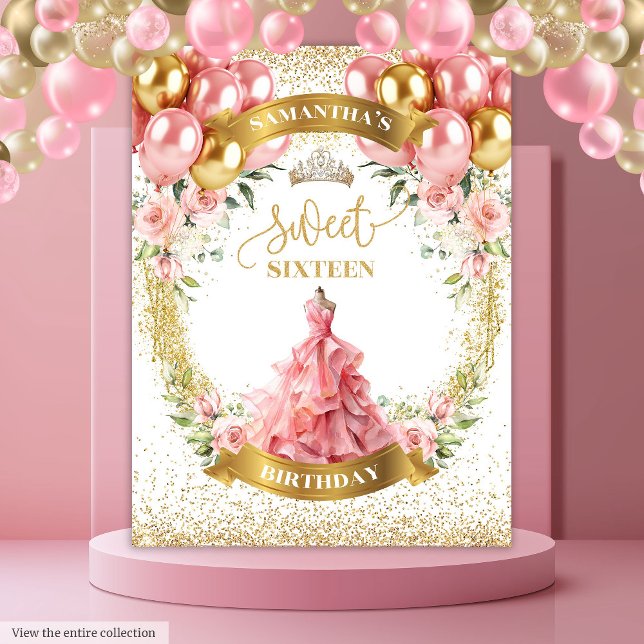 Dazzling Sweet Sixteen Backdrop Gold Balloons Rose Tapestry (Dazzling Sweet Sixteen Backdrop Gold Balloons Roses)