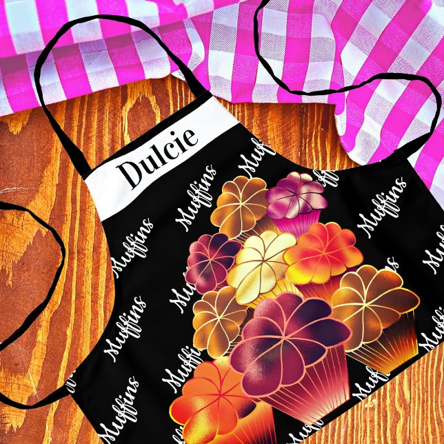 Dazzling Text Pattern Warm Stack Muffins Chef Apron (Creator Uploaded)