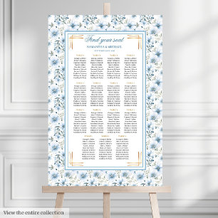 Dazzling Watercolor Dusty Blue Gold Seating Chart