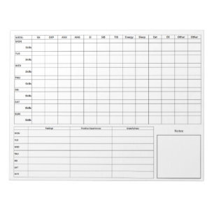 DBT Standard Diary Card Front - Back - Blank Notepad
