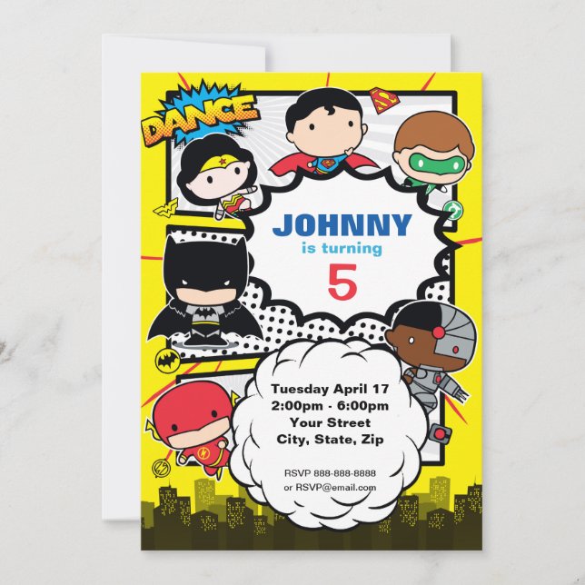 DC Comics | Justice League - Chibi Birthday Invitation (Front)