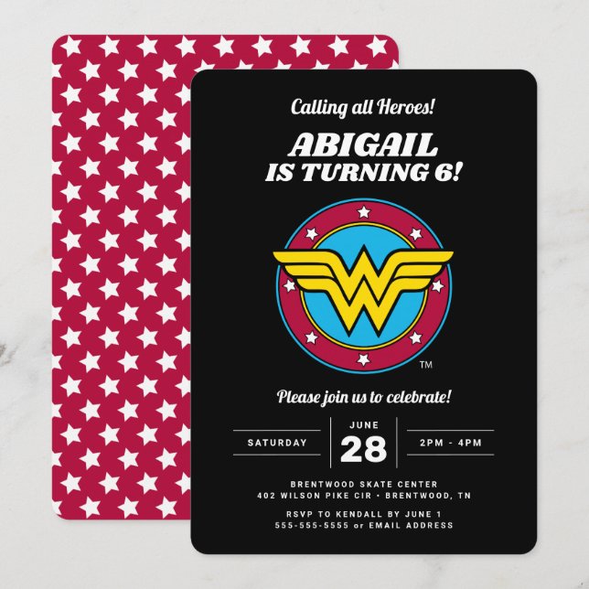DC Comics | Wonder Woman Circle & Stars Birthday Invitation (Front/Back)
