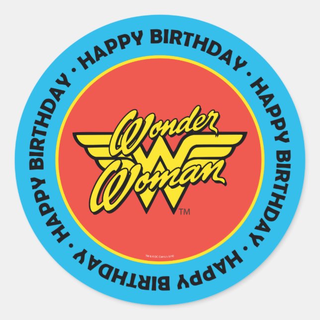 DC Comics | Wonder Woman Logo | Happy Birthday Classic Round Sticker (Front)
