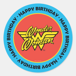 DC Comics   Wonder Woman Logo   Happy Birthday Classic Round Sticker