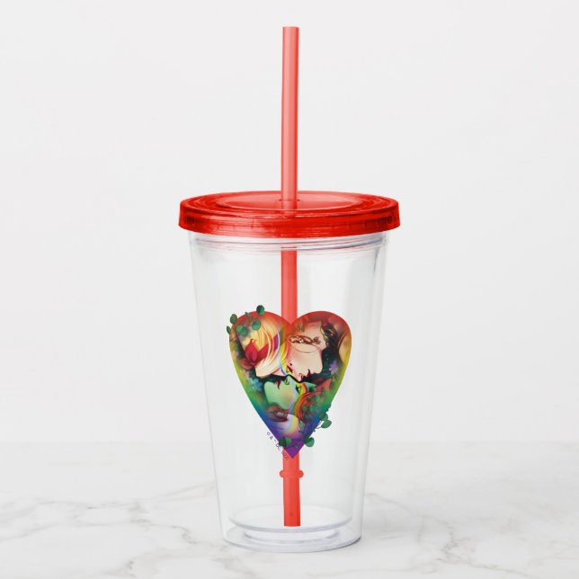 DC Pride Harley Quinn & Poison Ivy Comic Cover Acrylic Tumbler (Front)
