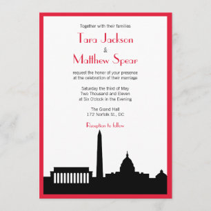 DC Skyline Wedding Invitation - Red Border