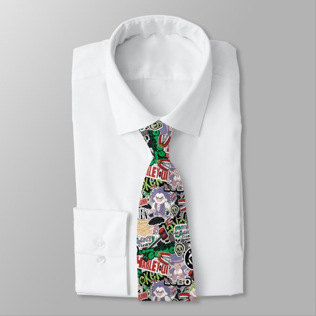 DC Super-Villains Cartoon Pattern Tie (Tied)