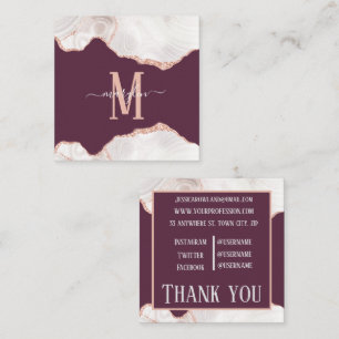DC WHITE & ROSE GOLD AGATE OLD MAUVE MONOGRAM SQUARE BUSINESS CARD