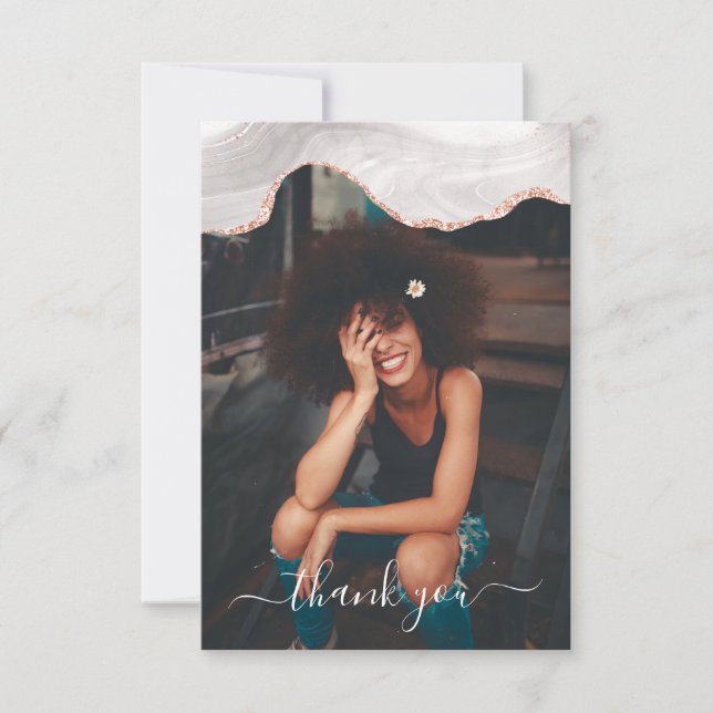 DC WHITE & ROSE GOLD BLACK FOGRA AGATE MONOGRAM THANK YOU CARD (Front)