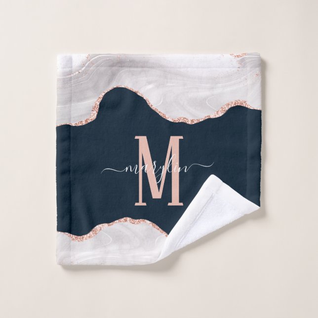 DC WHITE & ROSE GOLD BLACK FOGRA AGATE MONOGRAM WASH CLOTH (Wash Cloth)