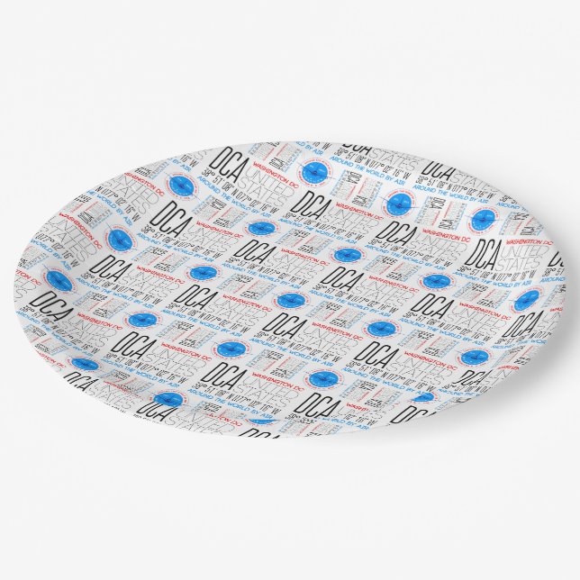 DCA, Washington DC Travel The World By Air Pattern Paper Plate (Angled)