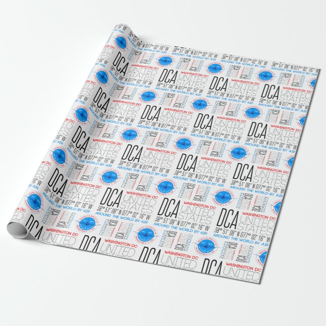 DCA, Washington DC Travel The World By Air Pattern Wrapping Paper (Unrolled)