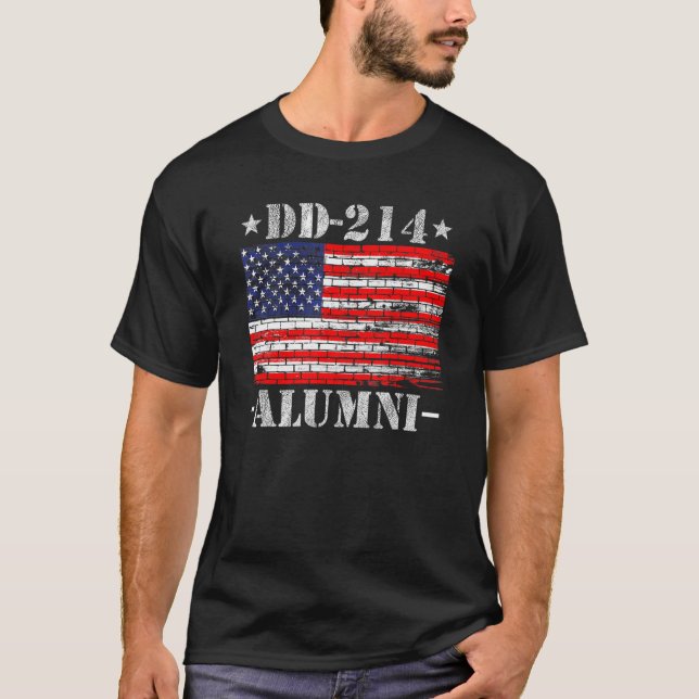 Dd-214 Alumni Military Veteran American Flag Patri T-Shirt (Front)