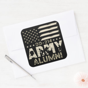 DD-214 Army Alumni Military US Flag Veteran Square Sticker