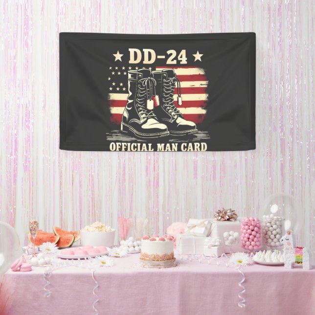 DD 24 Official Man Card American Veteran Day Flag Banner (Party)