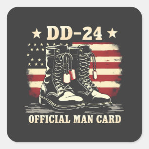 DD 24 Official Man Card American Veteran Day Flag Square Sticker