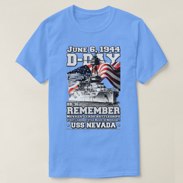 DDay Landing Remember USS Nevada BB36 Veterans T-Shirt (Design Front)