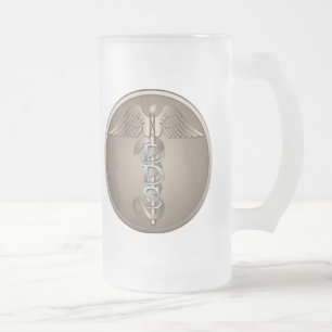 DDS Caduceus Frosted Glass Beer Mug