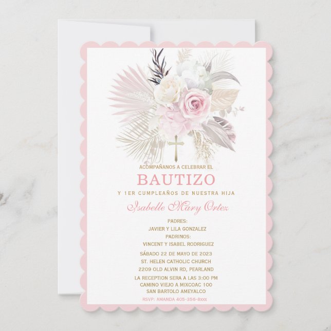 De Bautizo Rosas Personalizadas Invitation (Front)