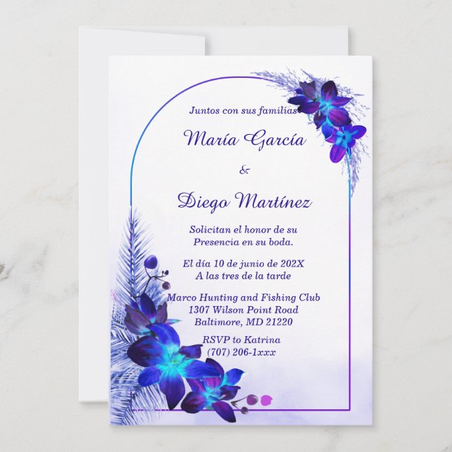 De Boda Azul y Morado Personalizables Invitation (Front)