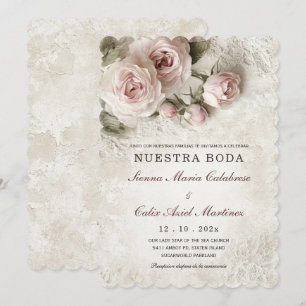 De Boda Elegante Con Flores Rosa Pastel Invitation