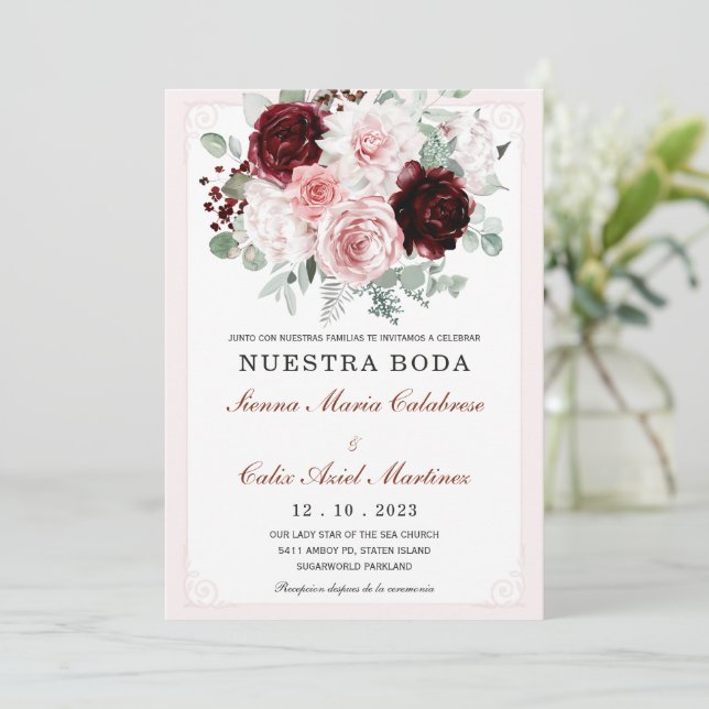 De Boda Floral Elegante Con Rosas  Invitation (Standing Front)