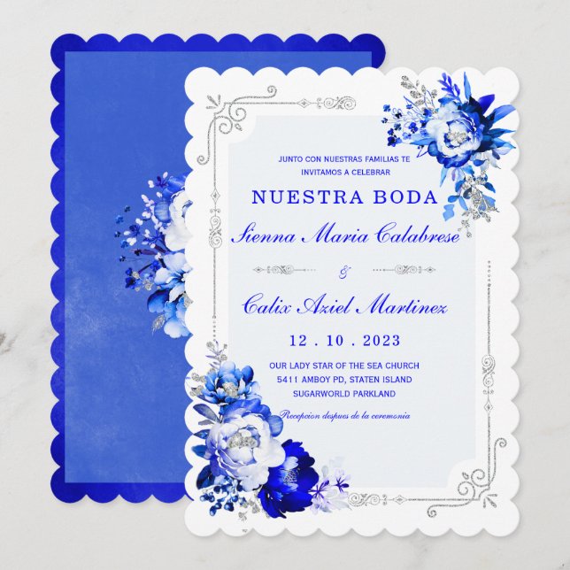 De Boda Originales y Elegantes en Azul  Rey Invitation (Front/Back)