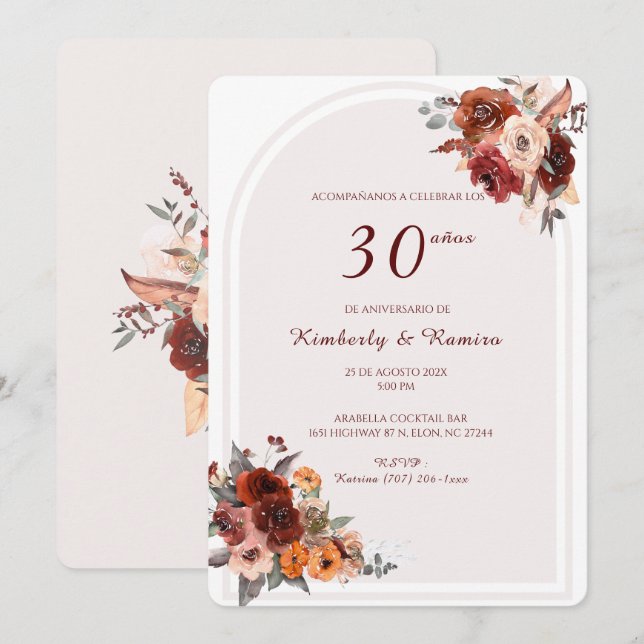 De Boda Vintage Naranja 30 Aniversario Invitation (Front/Back)