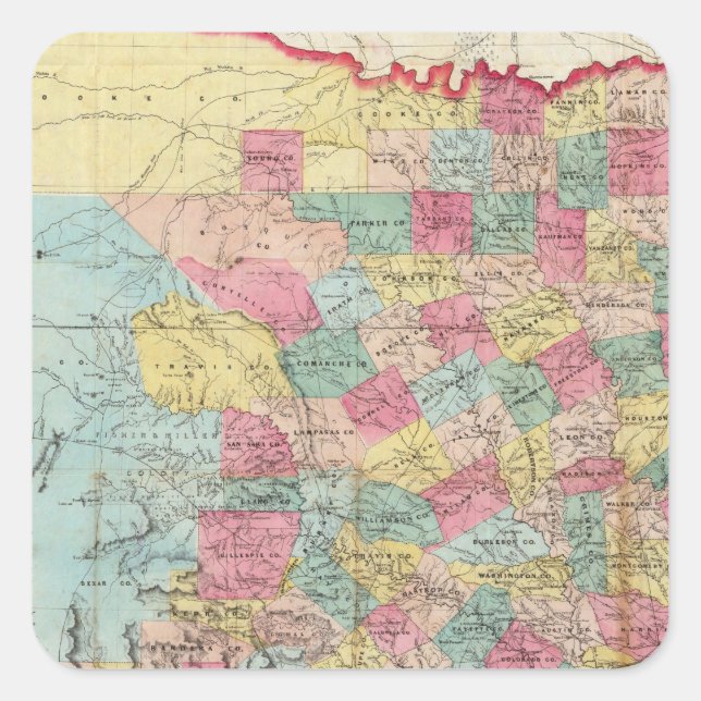 De Cordova's Map of Texas Square Sticker (Front)