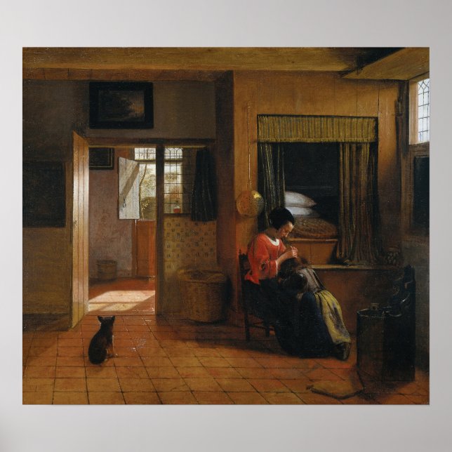 De Hooch - A Mother Cleansing Her Child's Hair Poster (Front)