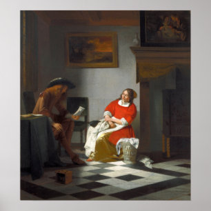 De Hooch - Man Reading Letter To A Woman Poster