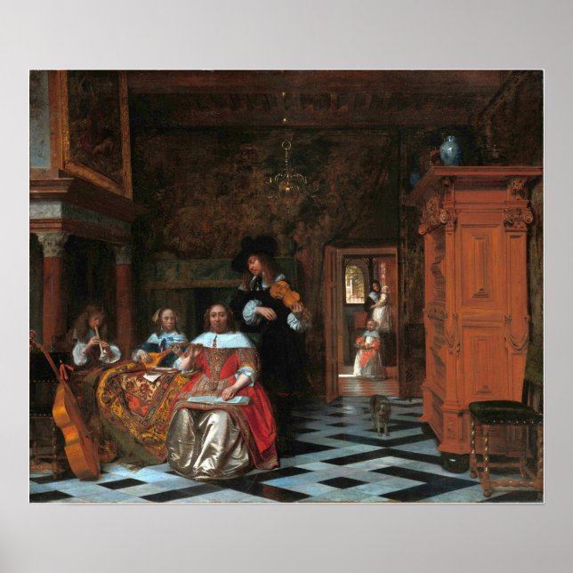 De Hooch - Portrait Of A Family Playing Music 1663 Poster (Front)