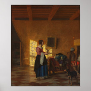 De Hooch - Woman With A Water Pitcher And A Man B… Poster