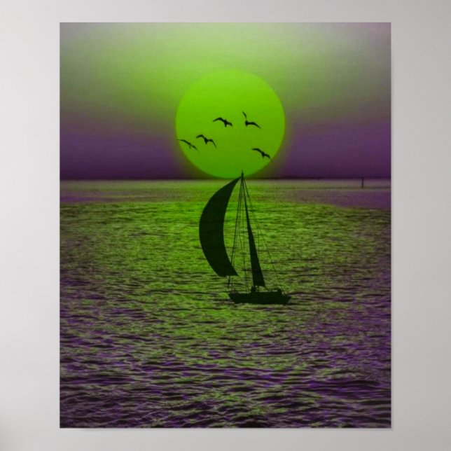 de la puesta de sol con el mar poster (Front)