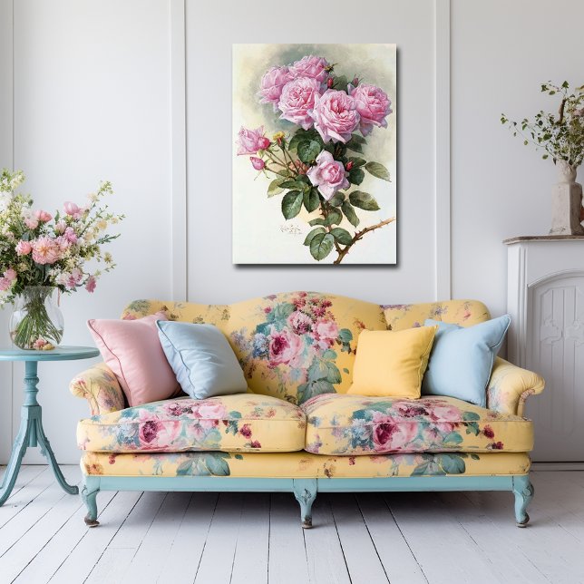 De Longpre Pink Roses Bumblebees 1899 Poster (Creator Uploaded)