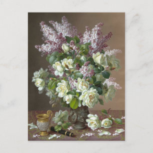 De Longpré Roses and Lilacs CC0600 Flower Postcard