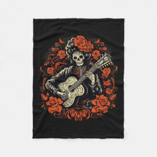 De Los Muertos Day Of The Dead Halloween Skeleton  Fleece Blanket