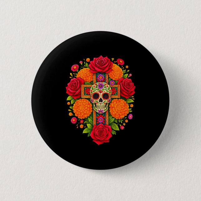 De Los Muertos Day Of The Dead Sugar Skull Christi 6 Cm Round Badge (Front)