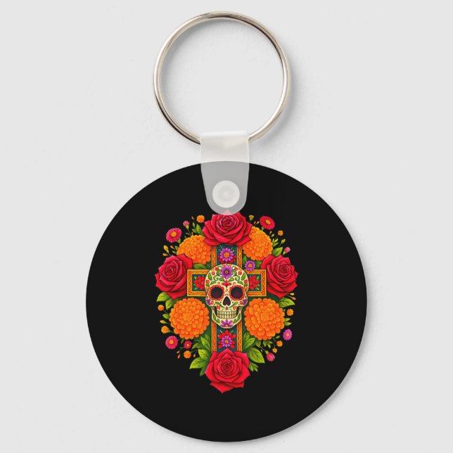De Los Muertos Day Of The Dead Sugar Skull Christi Key Ring (Front)