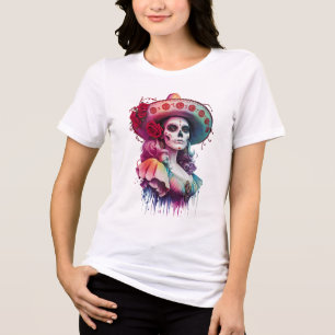 De Los Muertos La Catrina Day of The Dead Sugar Sk Tri-Blend Shirt