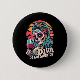 De Los Muertos Womens Skeleton Halloween Party Tee 6 Cm Round Badge