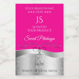 De Luxe Wavy Silver Decor Hot Pink Monogram Label