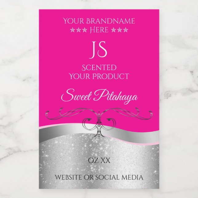 De Luxe Wavy Silver Decor Hot Pink Monogram Label (Single Label)