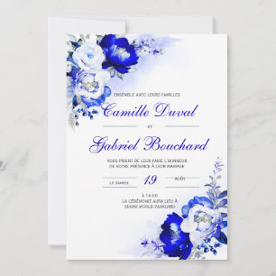 De Mariage élégante avec fleurs bleues Invitation