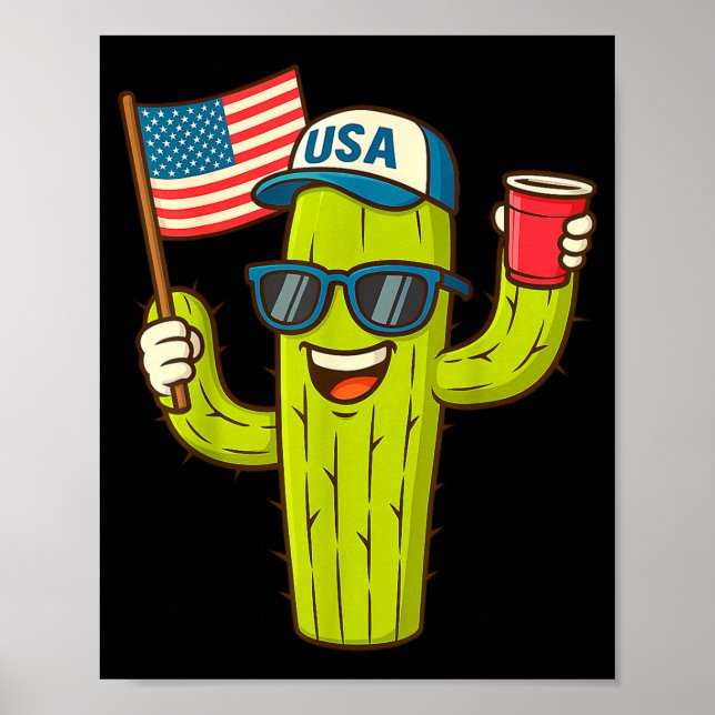 De mayo funny cool peace cactus us flag 4th of jul poster (Front)
