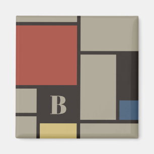 De Stijl Inspired Primary Colored Squares Monogram Magnet